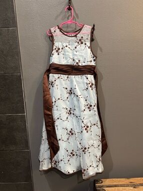 Bonnie Jean Light Blue and Brown Trim Dress